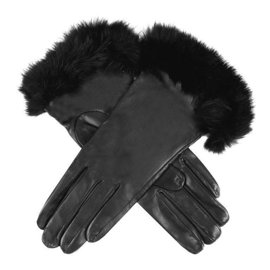 Dents Womens Maria Sheepskin Leather Faux Fur Cuff Gloves - Black | Adventureco