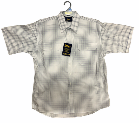 Bisley Mens Short Sleeve Check Shirt Checkered Cotton Blend Casual Business Work - Green