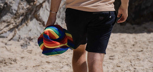 Rainbow Terry Towelling Bucket Hat Gay Lesbian Mardi Gras Party Cap LGBT - Reversible