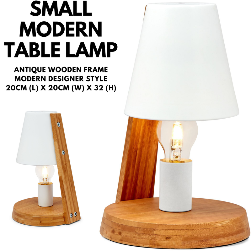 Load image into Gallery viewer, 32cm Wooden Base Modern Desk Table Lamp Light Metal Shade Designer - White

