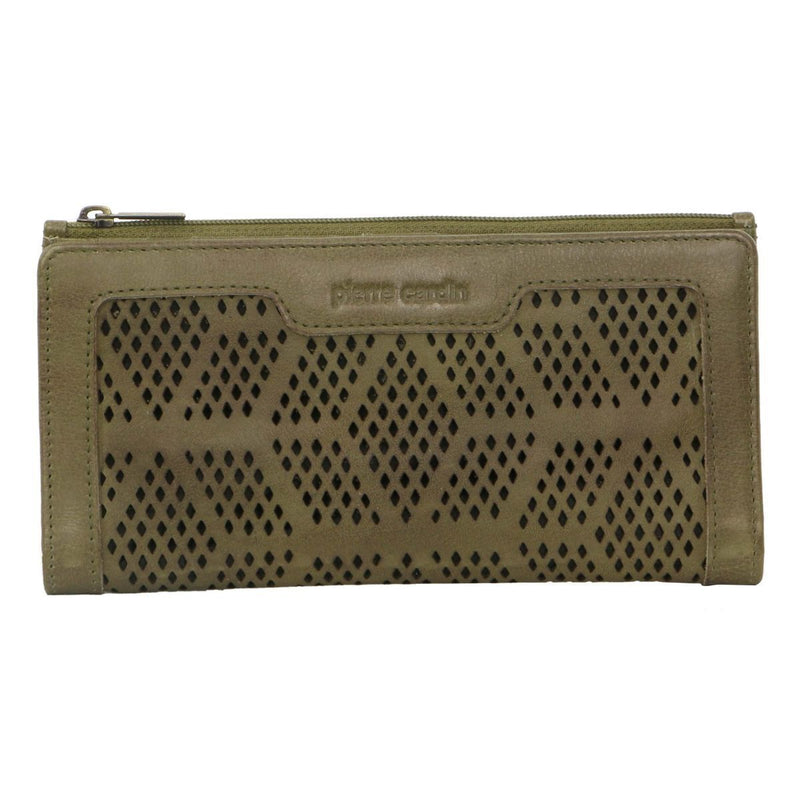 Load image into Gallery viewer, Pierre Cardin Perforated Leather Ladies Handy Travel Wallet - Olive
