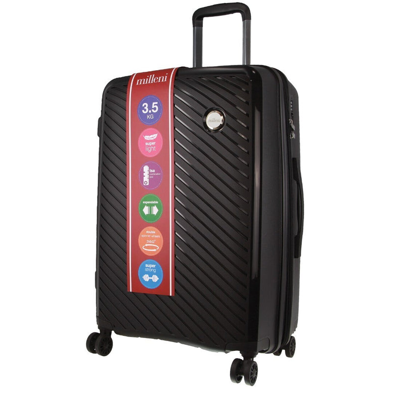 Load image into Gallery viewer, Pierre Cardin Inspired Milleni Checked Luggage Bag Travel Carry On Suitcase 65cm (82.5L) - Black
