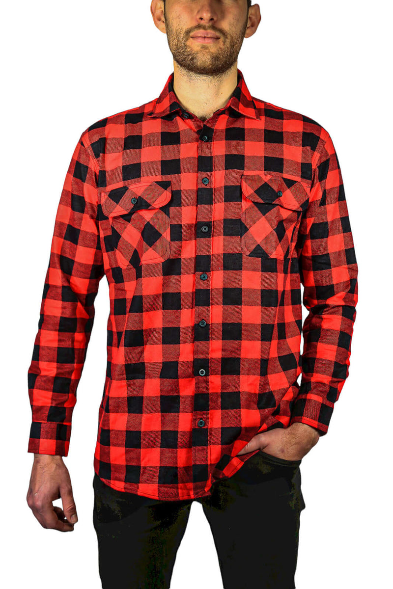 Load image into Gallery viewer, Jacksmith Quilted Flannelette Shirt Mens Jacket 100% Cotton Padded Warm Winter Flannel - Red/Black
