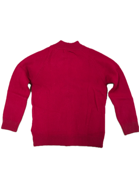 Full Zip 100% SHETLAND WOOL Up Knit JUMPER Pullover Mens Sweater Knitted - Red