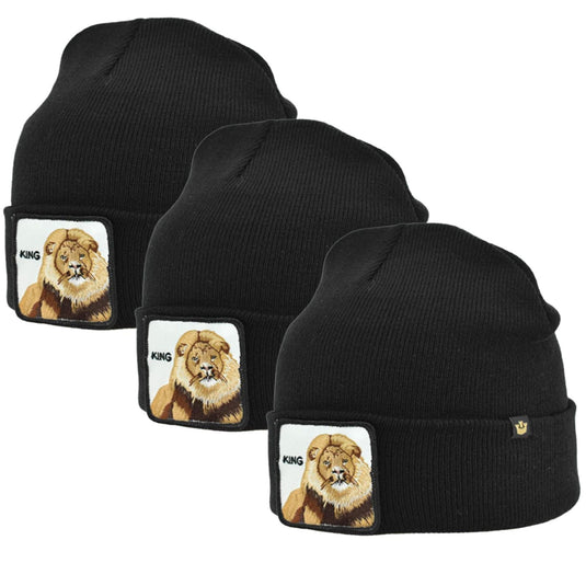 3x Goorin King Beanie Hat Hear Me Roar Warm Winter Ski Animal Series - Black