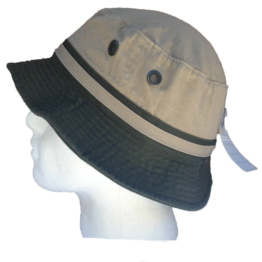 DENTS 100% Cotton Bucket Hat Fishing Summer Sun Hiking Cap Brim - Khaki - 59cm