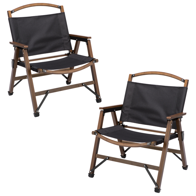 Load image into Gallery viewer, Bamboo Canvas Foldable Outdoor Camping Chair - Black - 2 Set
