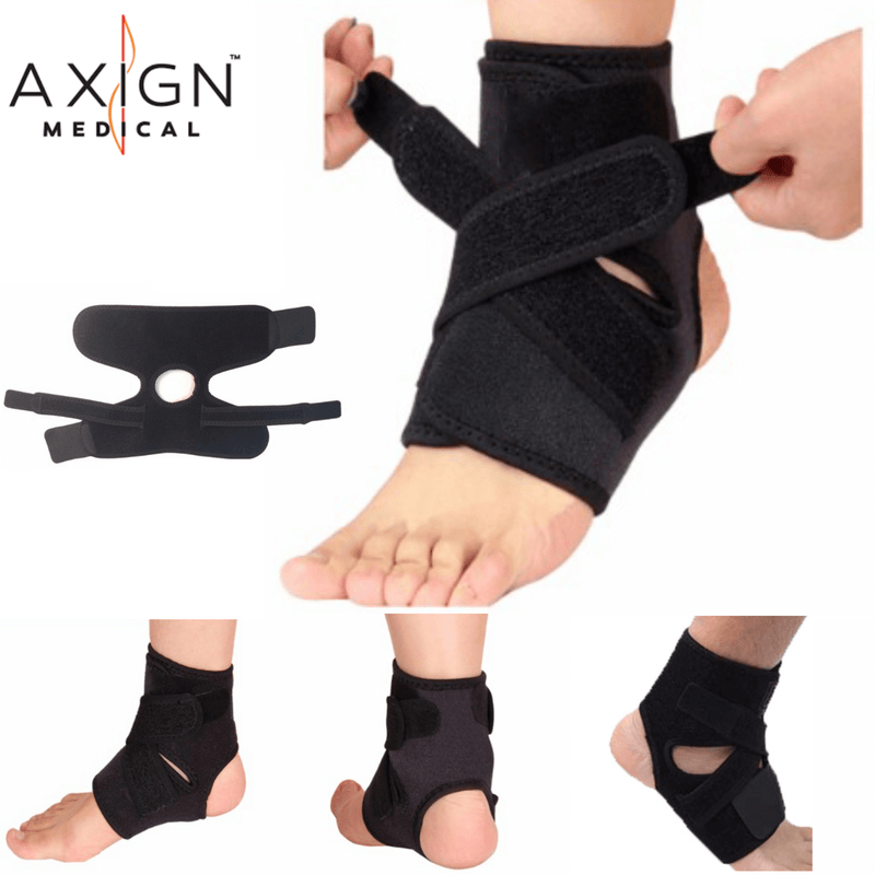 Load image into Gallery viewer, AXIGN Medical Ankle Support Brace Corrector Strap Elastic Adjustable Compression - Black | Adventureco
