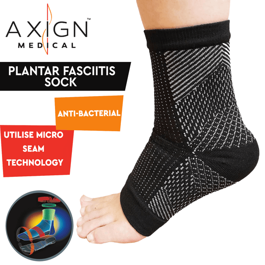 1 Pair AXIGN Medical Plantar Fasciitis Compression Sock Ankle Sleeve Support - Black | Adventureco