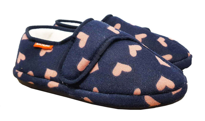 ARCHLINE Orthotic Plus Slippers Closed Scuffs - Navy Hearts