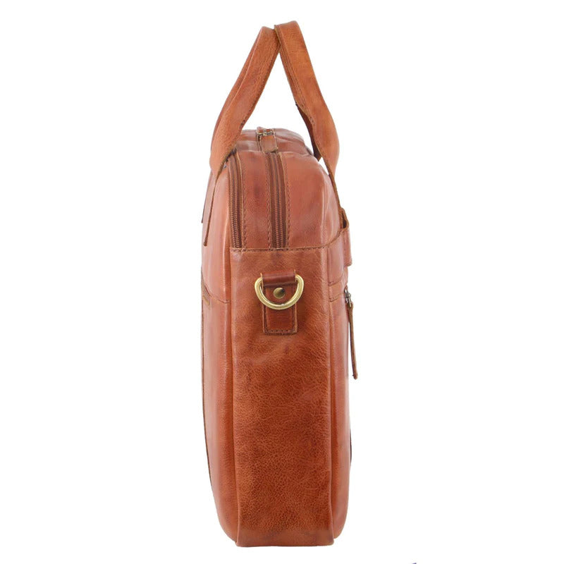 Load image into Gallery viewer, Pierre Cardin Mens Rustic Leather Computer/Laptop Messenger Bag - Cognac

