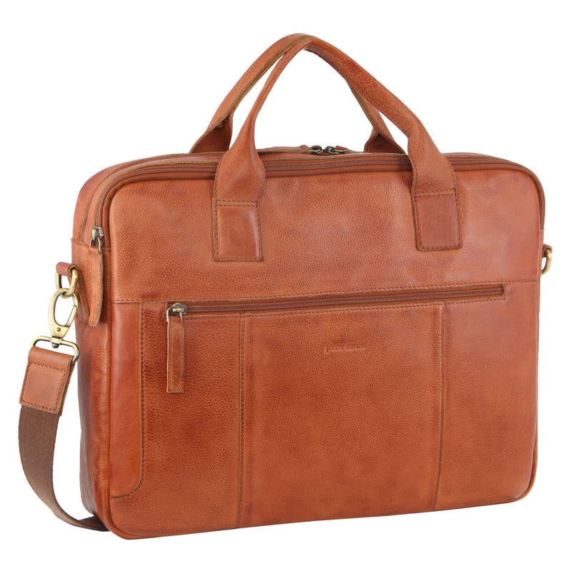 Load image into Gallery viewer, Pierre Cardin Mens Rustic Leather Computer/Laptop Messenger Bag - Cognac
