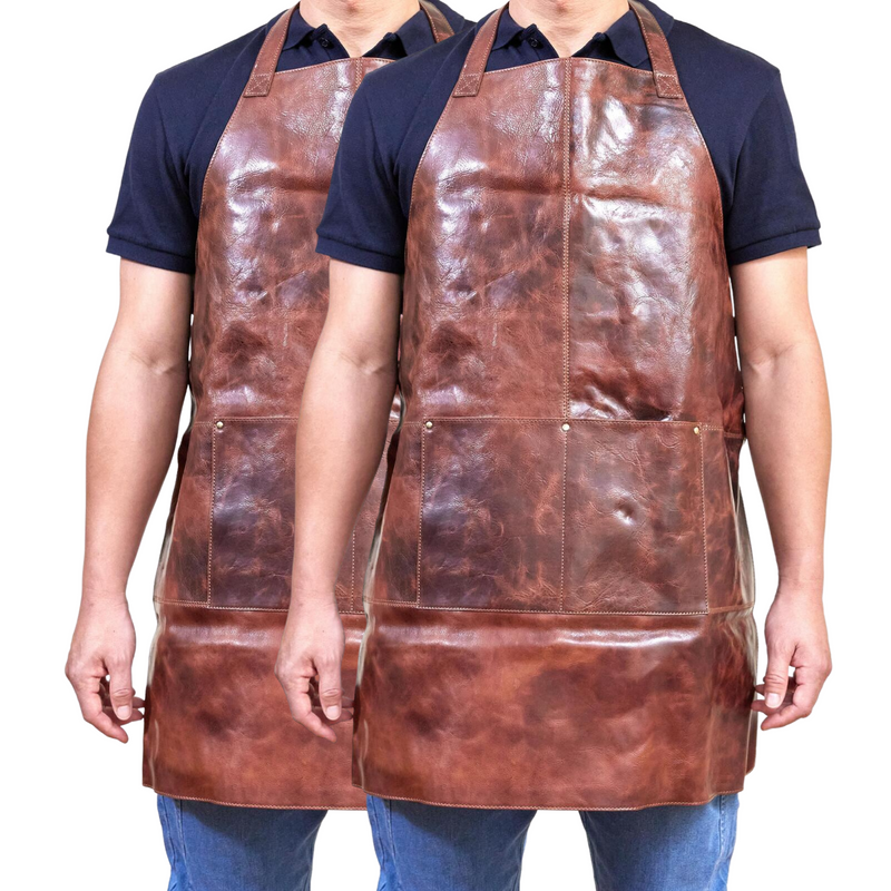 Load image into Gallery viewer, 2x Pierre Cardin Professional Leather Apron Butcher Woodwork Barber - Cognac
