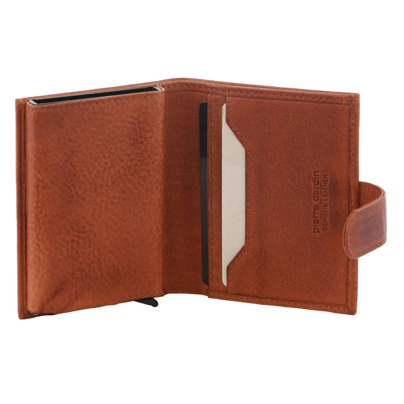 Load image into Gallery viewer, Pierre Cardin Leather Smart Slide Card Holder Tab Wallet RFID - Tan
