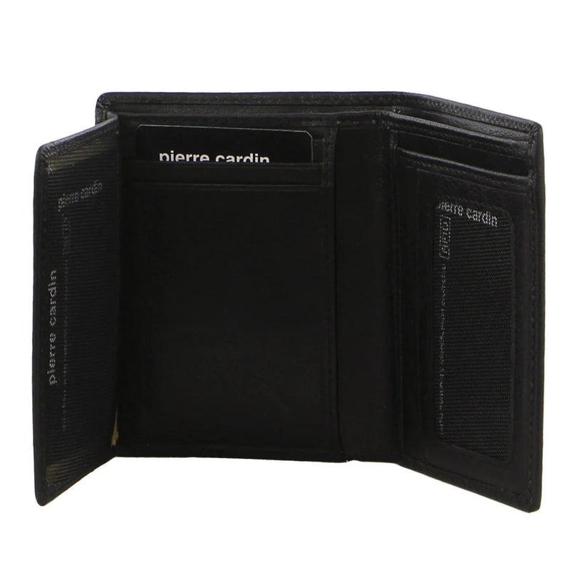 Load image into Gallery viewer, Pierre Cardin Mens Wallet Leather Tri Fold Credit Card Slots Slim RFID - Black
