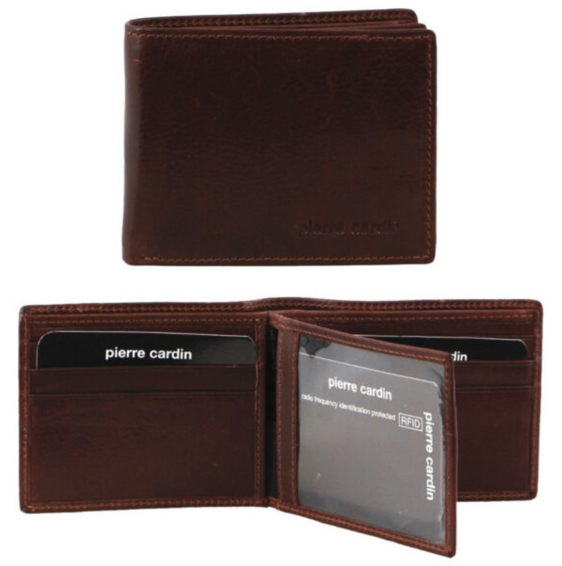 Load image into Gallery viewer, Pierre Cardin Mens Leather Bi-Fold Wallet w/ RFID Protection - Brown
