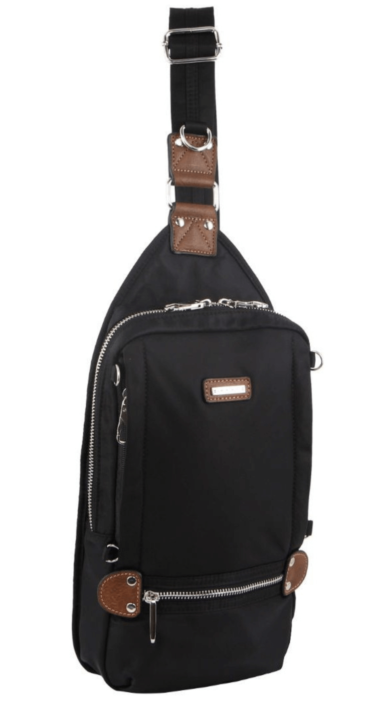 Load image into Gallery viewer, Pierre Cardin Anti-Theft 2-Tone Cross Body Nylon Sling Bag - Black
