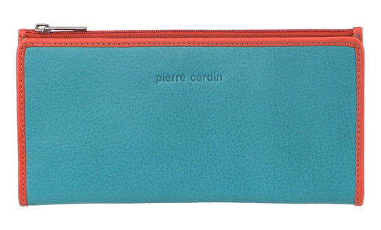 PIERRE CARDIN ITALIAN GENUINE LEATHER LADIES WALLET- TURQUOISE/ORANGE