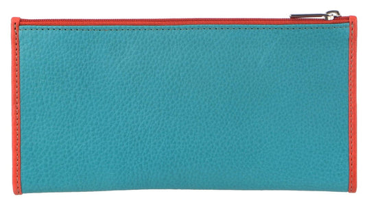 PIERRE CARDIN ITALIAN GENUINE LEATHER LADIES WALLET- TURQUOISE/ORANGE