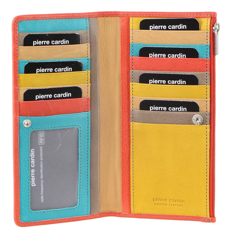 Load image into Gallery viewer, PIERRE CARDIN ITALIAN GENUINE LEATHER LADIES WALLET- TURQUOISE/ORANGE
