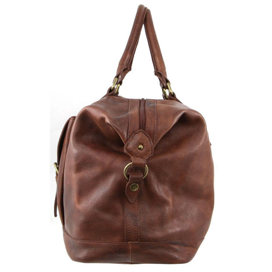 Pierre Cardin Mens Leather Business Overnight Duffle Bag - Chestnut