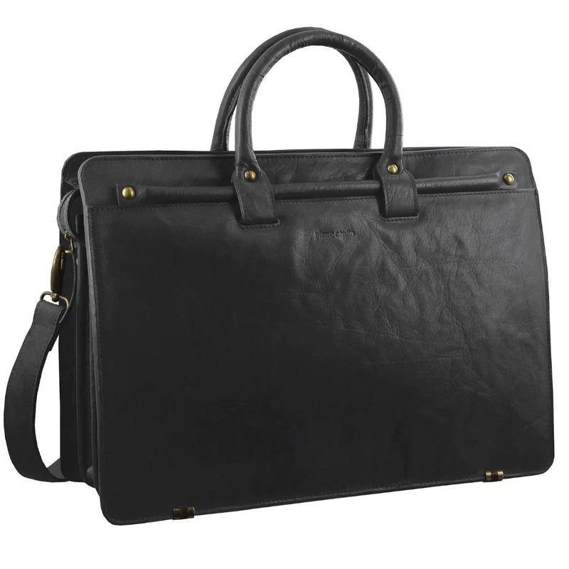 Load image into Gallery viewer, Pierre Cardin Mens Rustic Leather Computer Laptop Shoulder Bag Handbag Briefcase - Black
