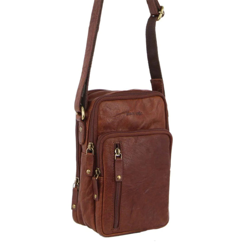 Load image into Gallery viewer, Pierre Cardin Mens Rustic Leather Cross Body Bag Messenger - Chestnut
