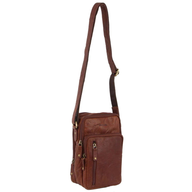 Load image into Gallery viewer, Pierre Cardin Mens Rustic Leather Cross Body Bag Messenger - Chestnut
