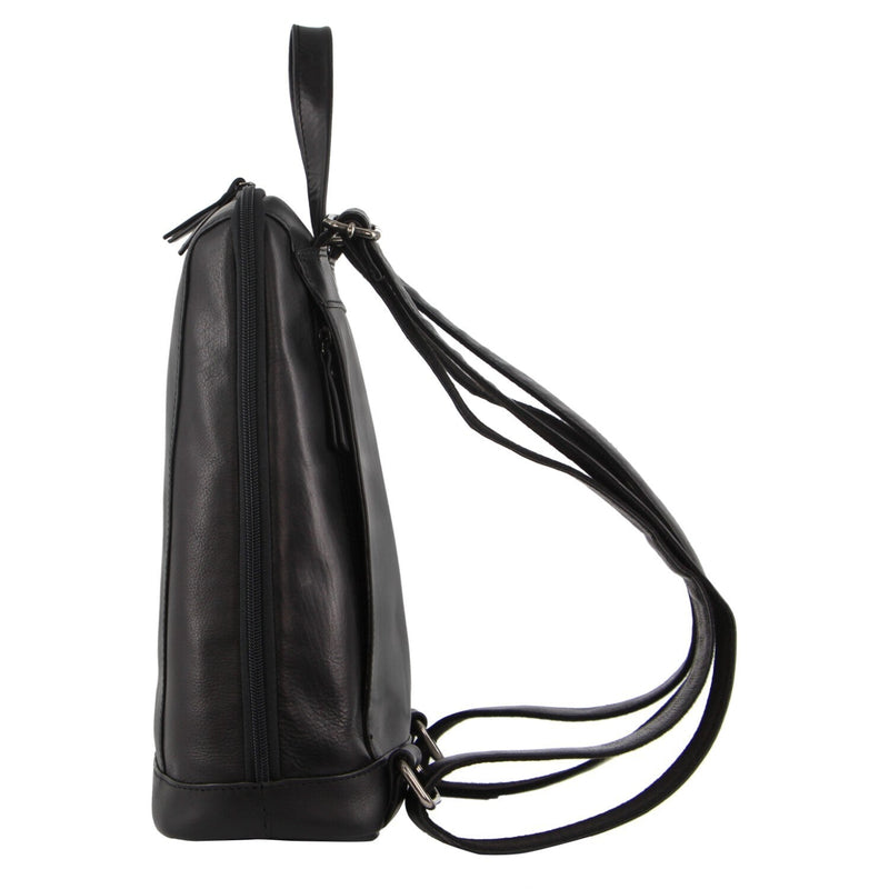 Load image into Gallery viewer, Milleni Ladies Nappa Leather Bag Twin Zip Backpack w/ Zipped Pocket - Black
