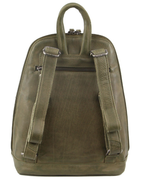 Load image into Gallery viewer, Milleni Ladies Genuine Italian Leather Backpack Bag Twin Zip - Olive
