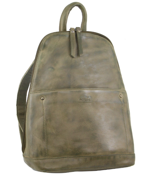 Load image into Gallery viewer, Milleni Ladies Genuine Italian Leather Backpack Bag Twin Zip - Olive
