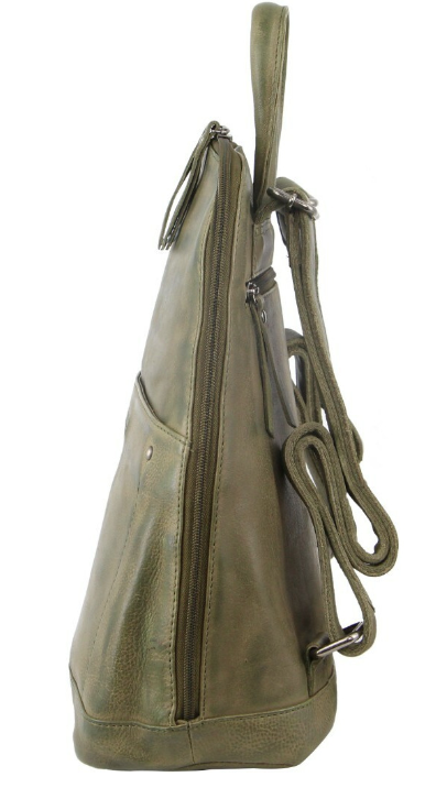 Load image into Gallery viewer, Milleni Ladies Genuine Italian Leather Backpack Bag Twin Zip - Olive
