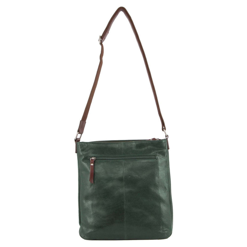 Load image into Gallery viewer, Milleni Ladies Nappa Leather Zip Closure Cross Body Bag Travel - Emerald/Chestnut
