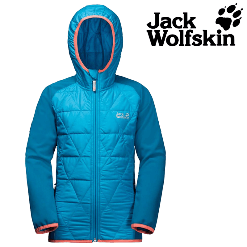 Load image into Gallery viewer, Jack Wolfskin G Grassland Hybrid Girls Jacket Hooded Reflective Water Resistant
