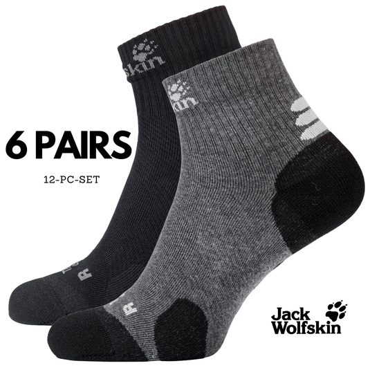 6 Pairs Jack Wolfskin Cotton Socks Travel Organic Mid Cut Hiking Trekking Ankle | Adventureco