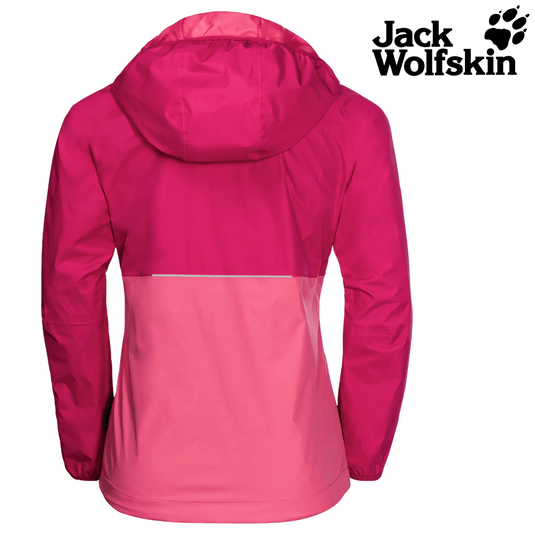 Jack Wolfskin Rainy Day Girls Jacket Pockets High-vis Waterproof Hooded Zip Kids | Adventureco