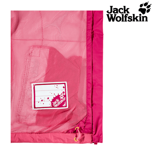 Jack Wolfskin Rainy Day Girls Jacket Pockets High-vis Waterproof Hooded Zip Kids