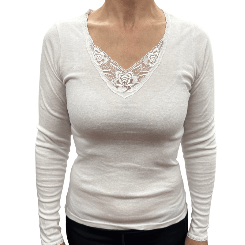 Load image into Gallery viewer, Thermo Fleece® Ladies Thermal Long Sleeve Top Poly Cotton Spencer - White
