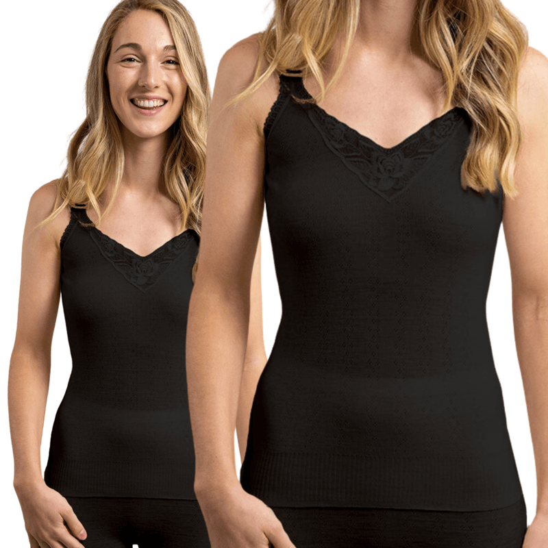 Load image into Gallery viewer, Thermo Fleece® Ladies Thermal Camisole Cami Top Poly Cotton - Black | Adventureco
