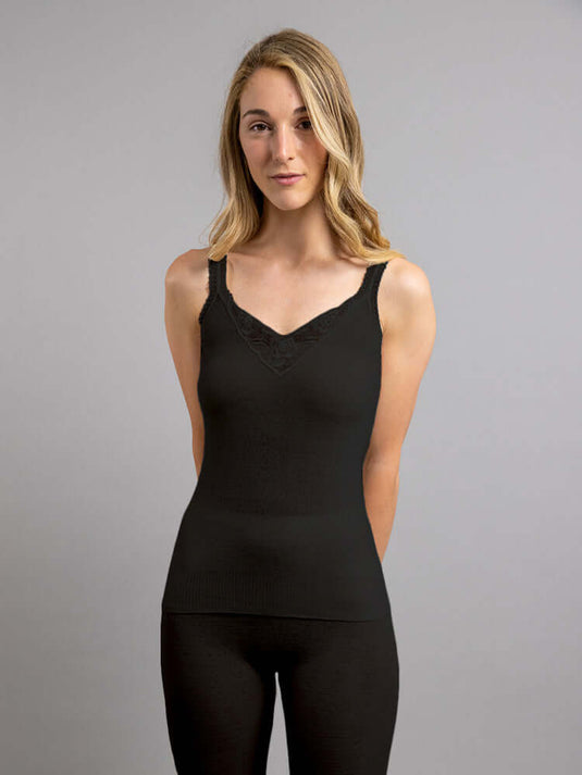 Thermo Fleece® Ladies Thermal Camisole Cami Top Poly Cotton - Black | Adventureco