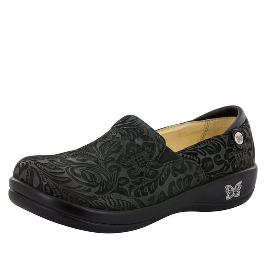 ALEGRIA Kelli Nursing Shoes Slip On Womens - Black Embossed Paisley