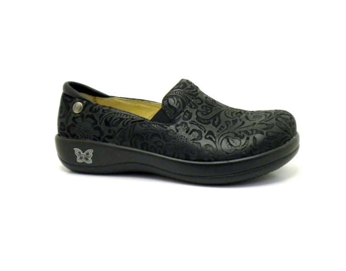 ALEGRIA Kelli Nursing Shoes Slip On Womens - Black Embossed Paisley