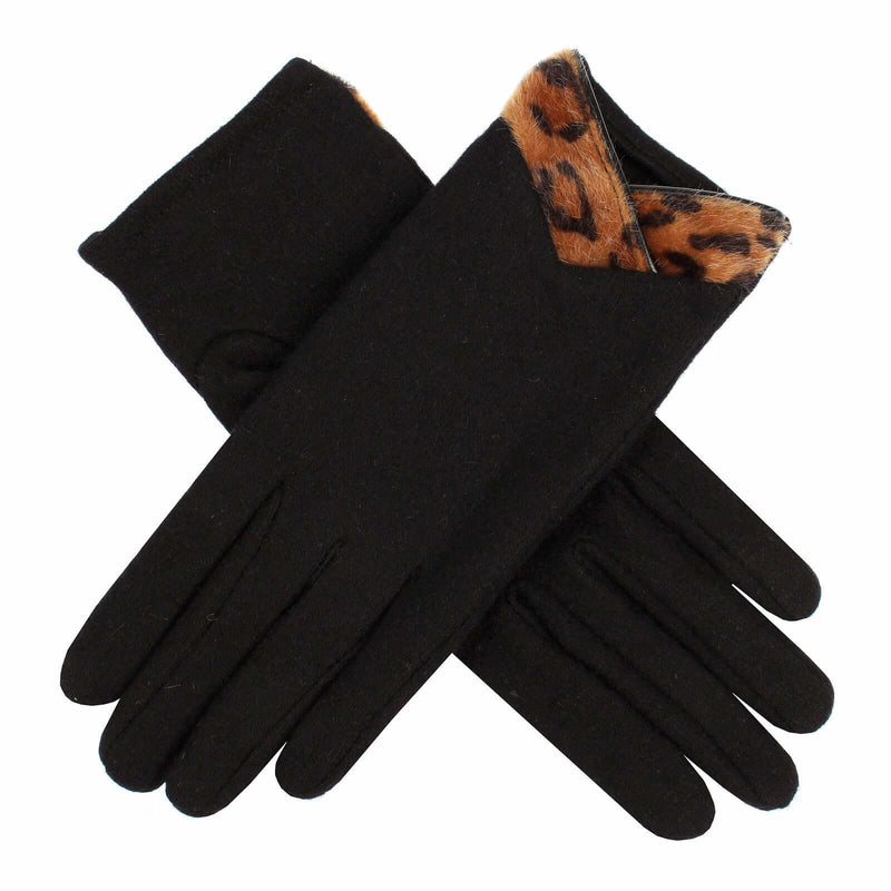 Load image into Gallery viewer, Dents Womens Wool Gloves With Cheetah Print Cuff Warm Winter Glove
