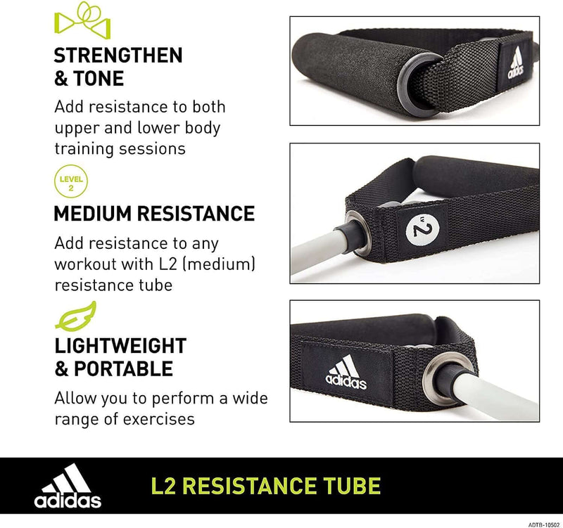 Load image into Gallery viewer, Adidas Resistance Tube Level 2 Band Elastic Yoga Fitness Gym Strap - Grey/Black
