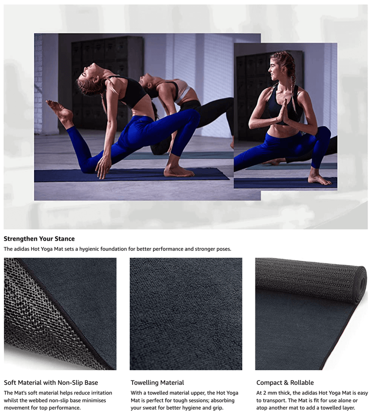 Load image into Gallery viewer, Adidas 2mm Hot Bikram Yoga Mat Pad Exercise Fitness Pilates Gym Non-Slip - Black
