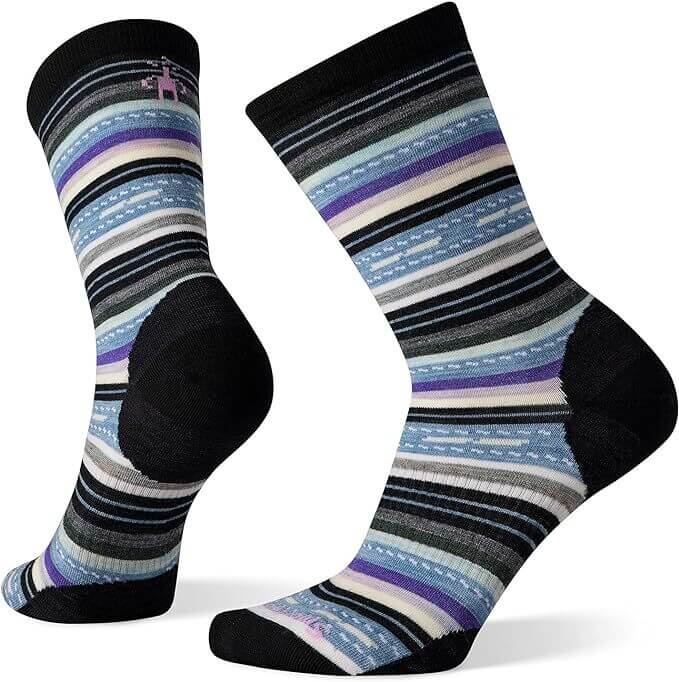 Load image into Gallery viewer, Smart Wool Everyday Margarita Crew Merino Wool Black Socks - Small, Striped Design, Comfortable for Casual Wear and Hiking
