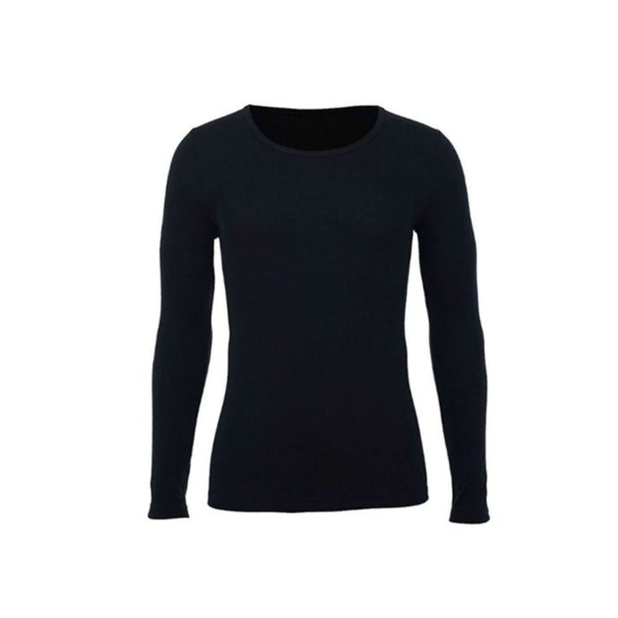 Men's 100% pure merino wool thermal long sleeve t-shirt, black, double knitted, seam-free, perfect for cold weather.