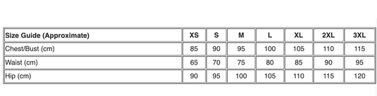 Size guide for men's merino wool thermal long sleeve T-shirt including Chest/Bust, Waist, and Hip measurements in XS to 3XL.