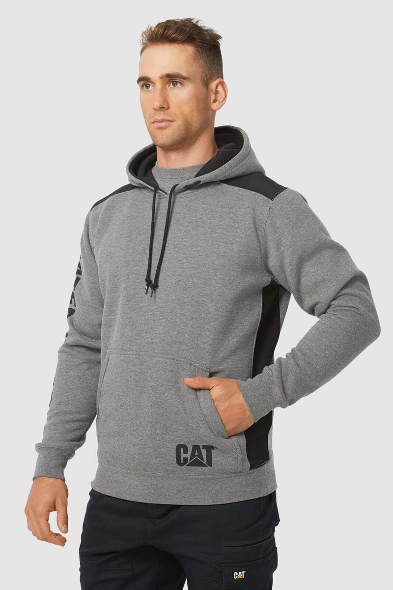 Load image into Gallery viewer, Caterpillar Logo Panel Hooded Sweatshirt Jumper Hoodie Warm Winter - Dark Heather Grey
