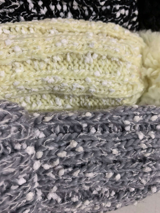 Womens Thick Knit Beanie Winter Fleece Lined Hat Warm Faux Fur Pom Striped Ski